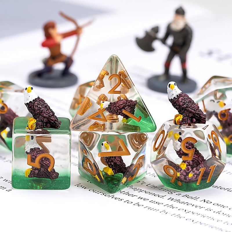 weyano Eagle DND Animal Resin D&D Dice Set, 7pcs Polyhedral Dice (D4, D6, D8, D10, D12, D20, D%) for Dungeons and Dragons, RPG, MTG, Role Playing Games - Image 3